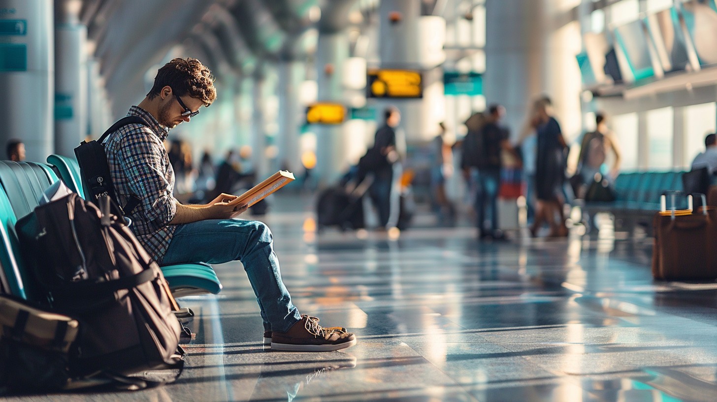 Business traveler in airport lounge