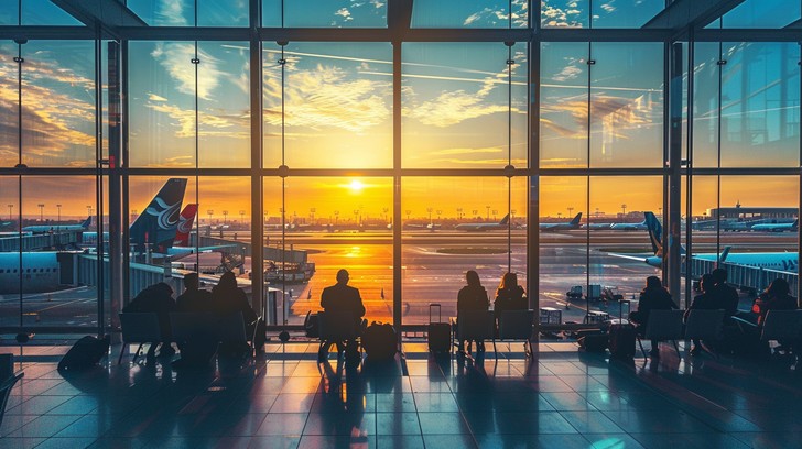 Business traveler in airport lounge