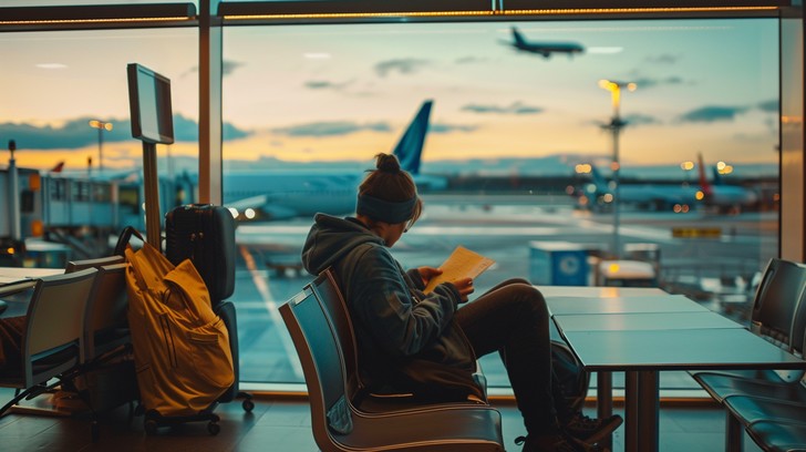 Business traveler in airport lounge