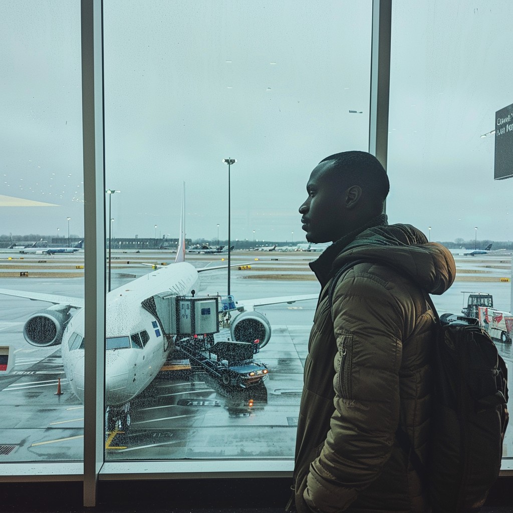 Business traveler in airport lounge